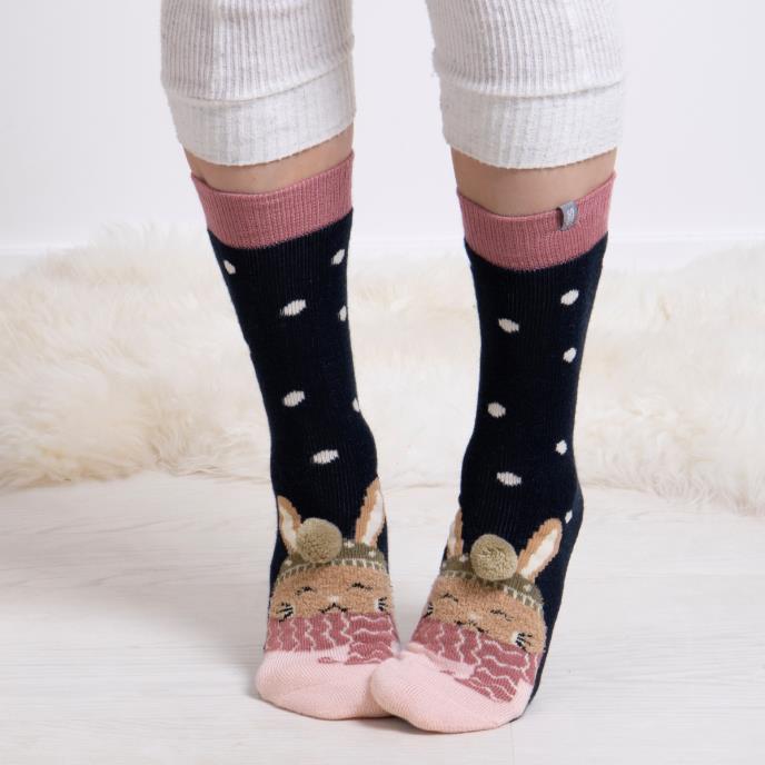 totes toasties® Ladies Original Slipper Socks (Twin Pack) Rabbit / Fairisle Extra Image 3